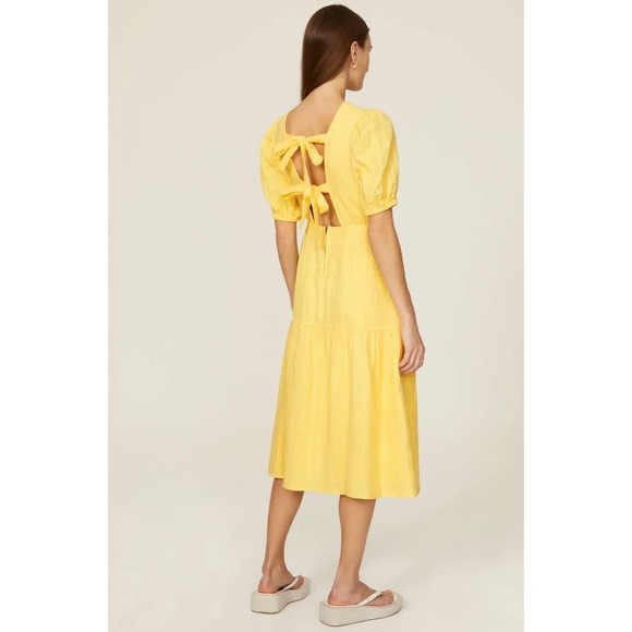 Love, Whit Open Tie Back Midi Puff Sleeve Dress Yellow Women's Size Small FLAW - Picture 2 of 9